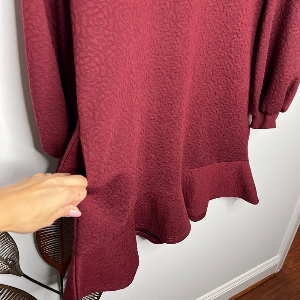 H23 Anthropologie‎ Mare Mare Odila Texture Floral Knit Tunic Dress Wine Red